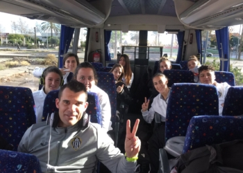 Jugadoras melillenses, en su viaje al pabellón almeriense.