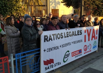 Imágenes de las concentraciones en el IES Enrique Nieto y el CEIP Anselmo Pardo durante la mañana de ayer.