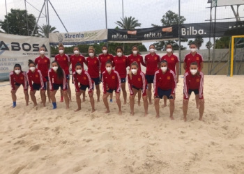 Integrantes de la Selección Española de Fútbol Playa que están realizando una concentración en la Costa del Sol con vistas a preparar la nueva temporada de competiciones.