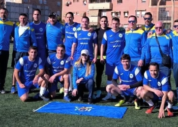 Imagen del equipo Melilla ‘A’ que ayer debutaba en la competición de Fútbol-7 con dos victorias, frente a Policía Nacional de Granada (3-1) y ante Policía Local de Mijas (4-0).