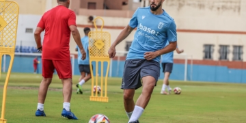 El defensor azulino durante una de las sesiones de entrenamiento de la presente pretemporada.